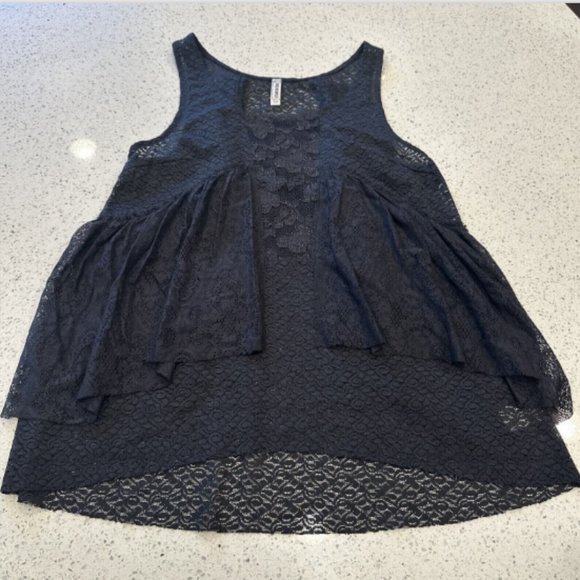 Free People Small‎ Black Sleeveless Blouse Lace Ruffles Stretch Sheer Tank Top - Picture 6 of 10